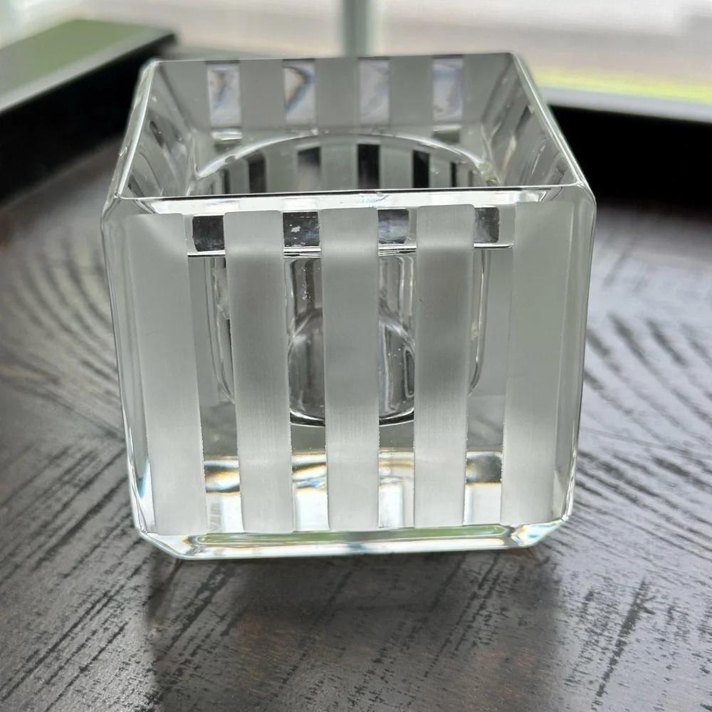 Vera Wang Wedgwood Vintage Crystal Votive Candle Holder 3.5” Modern Stripe